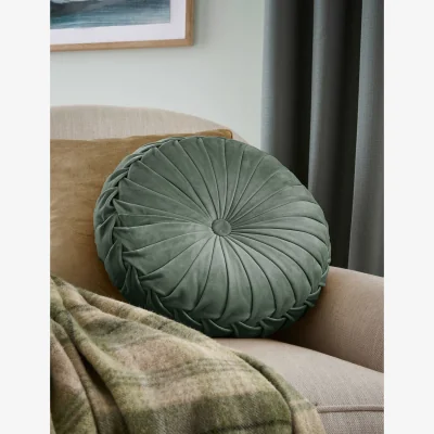 Marks & Spencer Laura Ashley Rosanna Velvet Round Pleated Cushion Yellow