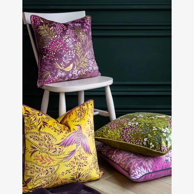 Marks & Spencer Sara Miller Velvet Birds Of Paradise Piped Cushion - Saffron, Saffron,Light Blue