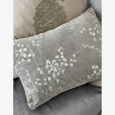 Marks & Spencer Laura Ashley Pussy Willow Velvet Embroidered Cushion Light Grey Mix