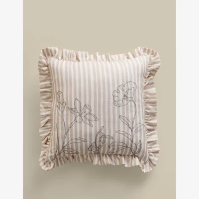 Marks & Spencer M&S Pure Cotton Floral Embroidered Cushion Natural Mix