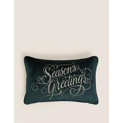 Marks & Spencer M&S VelvetSlogan Embroided Bolster Cushion - Dark Green, Dark Green