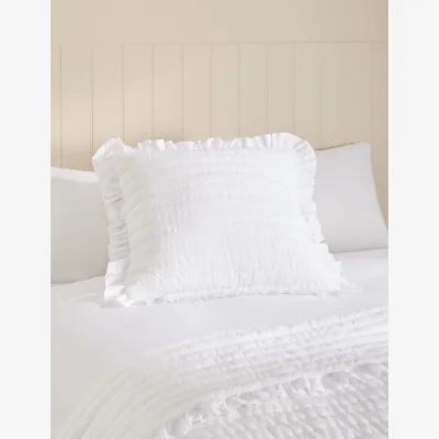 Marks & Spencer M&S Pure Cotton Textured Ruffle Trim Cushion White