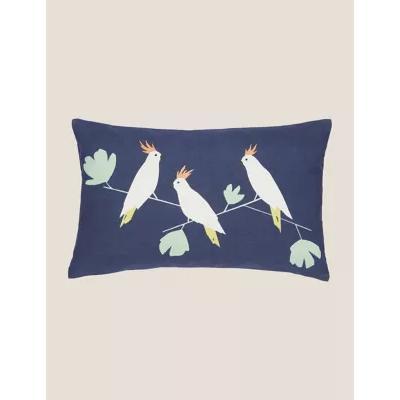 Marks & Spencer M&S Scion Pure Cotton Lovebirds Bolster Cushion - Medium Cream, Medium Cream