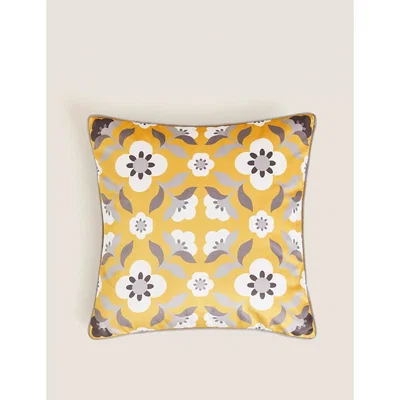 Marks & Spencer M&S Velvet Retro Floral Print Cushion - Ochre, Ochre