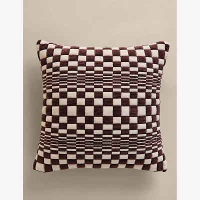 Marks & Spencer M&S Chenille Checked Quilted Floor Cushion Rust Mix