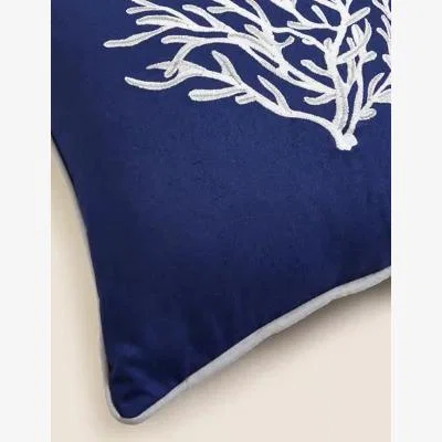 Marks & Spencer M&S Cotton Rich Embroidered Cushion with Linen - Navy Mix, Navy Mix