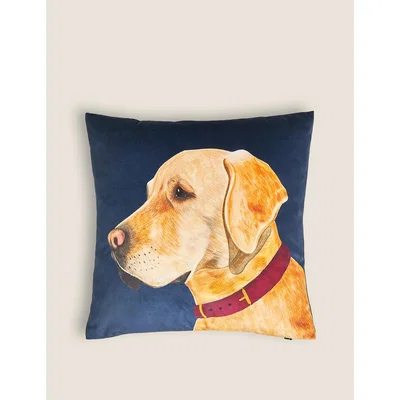 Marks & Spencer M&S Velvet Labrador Print Cushion - Navy, Navy