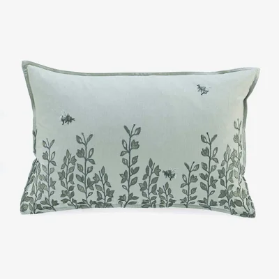 Marks & Spencer MM Linen Pure Cotton Toby Embroidered Bolster Cushion Green Mix