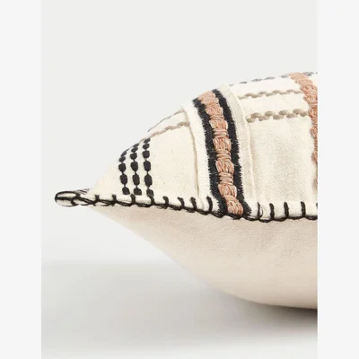 Marks & Spencer M&S Collection Pure Cotton Grid Embroidered Bolster Cushion - Neutral, Neutral