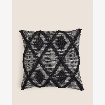 Marks & Spencer M&S Pure Cotton Macramé Tufted Diamond Cushion - Charcoal Mix, Charcoal Mix