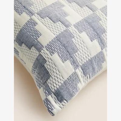 Marks & Spencer M&S Pure Cotton Geometric Jacquard Matelassé Cushion - Blue Mix, Blue Mix,Ochre,Dark Grey Mix