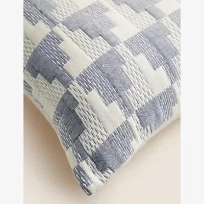 Marks & Spencer M&S Pure Cotton Geometric Jacquard Matelassé Cushion - Blue Mix, Blue Mix,Ochre,Dark Grey Mix
