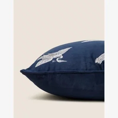 Marks & Spencer M&S Crane Embroidered Bolster Cushion - Navy, Navy,Blush,Light Grey