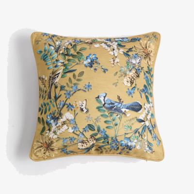 Marks & Spencer M&S Chenille Bird Print Cushion - Ochre, Green,Ochre