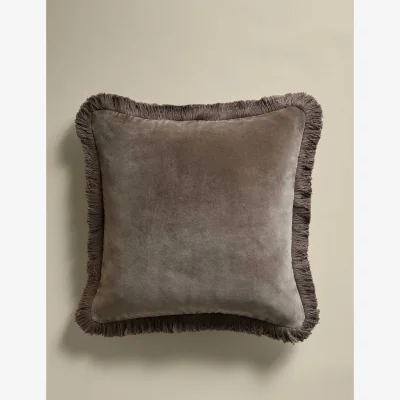 Marks & Spencer M&S Pure Cotton Velvet Fringed Cushion Khaki