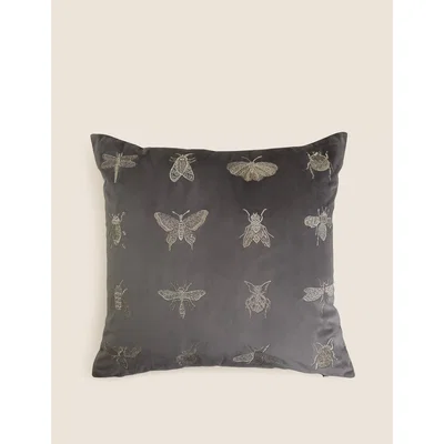 Marks & Spencer M&S Velvet Insect Embroidered Cushion - Charcoal, Charcoal
