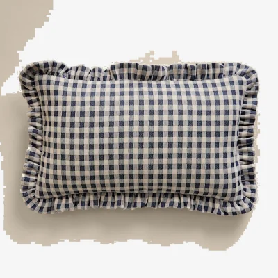Marks & Spencer M&S Chenille Woven Gingham Bolster Cushion Blue Mix