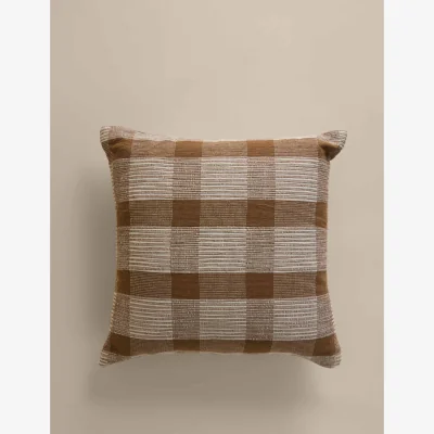 Marks & Spencer M&S Pure Cotton Checked Textured Cushion Caramel