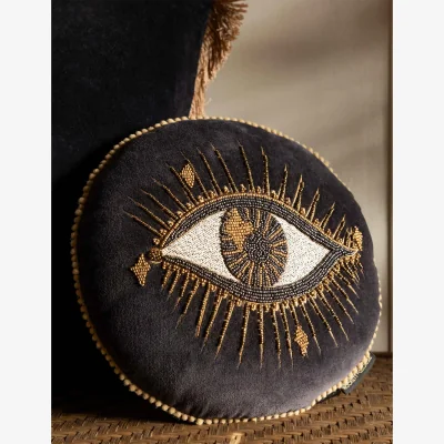 Marks & Spencer Rockett St George Beaded Eye Velvet Embellished Cushion Black Mix
