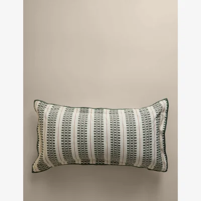 Marks & Spencer M&S Pure Cotton Embroidered Grid Bolster Cushion Green Mix
