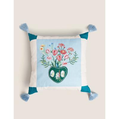 Marks & Spencer M&S Linen Blend Embroidered Cushion - Green Mix, Green Mix