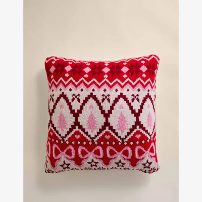 Marks & Spencer M&S Knitted Christmas Fair Isle Cushion Red Mix