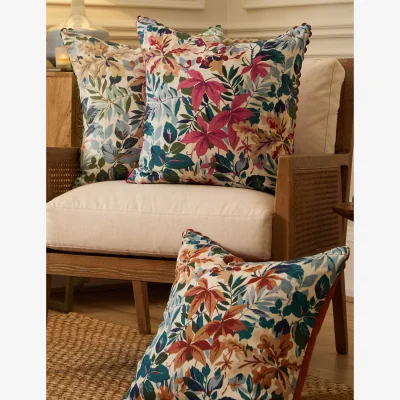 Marks & Spencer Sanderson Pure Cotton Robins Wood Leaf Printed Cushion Green Mix