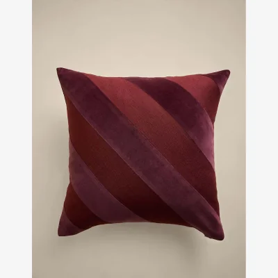 Marks & Spencer M&S Pure Cotton Velvet Diagonal Stripe Cushion Burgundy