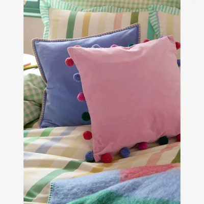 Marks & Spencer Bluebellgrey Pure Cotton Velvet Pom Pom Cushion Light Pink
