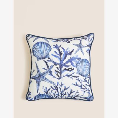 Marks & Spencer M&S Pure Cotton Coastal Print Piped Cushion - Blue Mix, Blue Mix