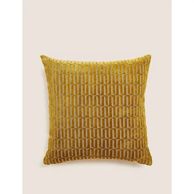 Marks & Spencer M&S Cut Velvet Jacquard Cushion - Ochre, Ochre,Navy,Pale Pink