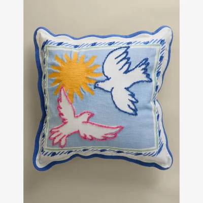 Marks & Spencer M&S Pure Cotton Dolce Vita Bird Outdoor Cushion Blue Mix