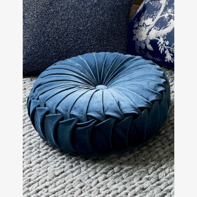 Marks & Spencer Laura Ashley Rosanna Velvet Round Pleated Cushion Blue