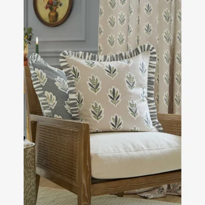 Marks & Spencer Sanderson Pure Cotton Sessile Leaf Ruffle Cushion Natural Mix