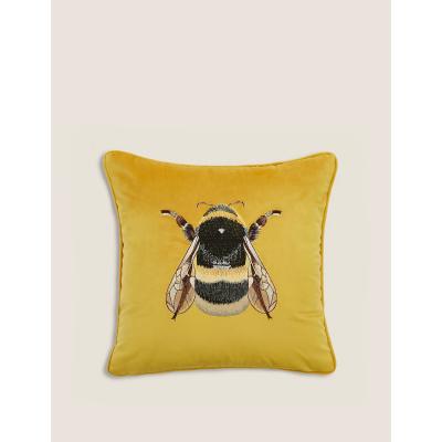 Marks & Spencer M&S Velvet Bee Embroidered Cushion - Duck Egg, Duck Egg,Ochre,Emerald,Green,Navy