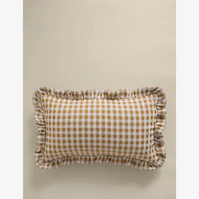 Marks & Spencer M&S Collection Chenille Woven Gingham Bolster Cushion - Charcoal, Charcoal,Ochre