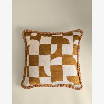 Marks & Spencer M&S Collection Chenille Geometric Jacquard Fringed Cushion - Gold, Gold