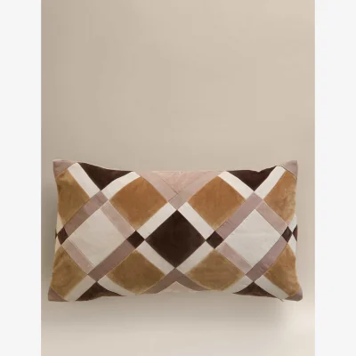 Marks & Spencer M&S Velvet Geometric Patchwork Bolster Cushion Natural Mix