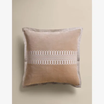 Marks & Spencer M&S Pure Cotton Velvet Embroidery Panel Cushion Biscuit