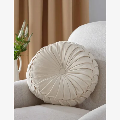 Marks & Spencer Laura Ashley Rosanna Velvet Round Pleated Cushion Soft White