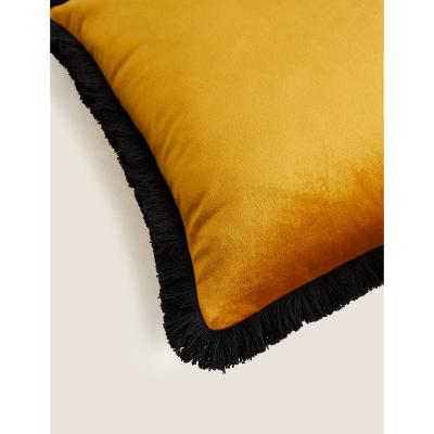 Marks & Spencer M&S Velvet Fringed Cushion - Mustard, Mustard,Olive,Navy