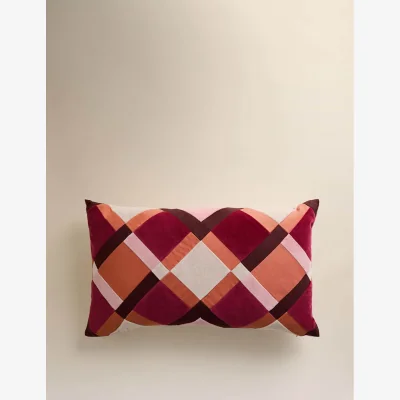 Marks & Spencer M&S Velvet Geometric Patchwork Bolster Cushion Red Mix