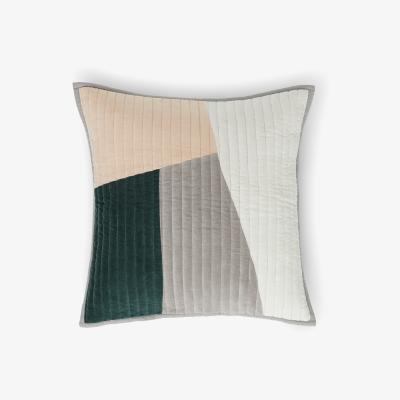 Made.com Giacomo Patchwork Velvet Cushion, 50x50cm, Peacock green & Plaster Pink