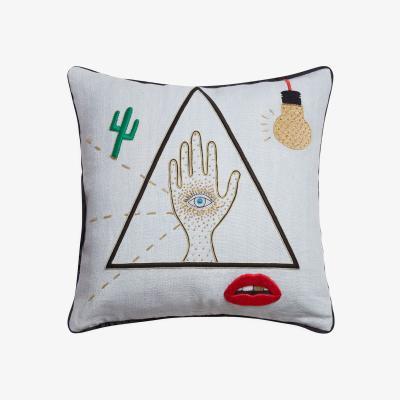 Made in Design Bijoux Emblem Cushion - / 46 x 46 cm - Linen & hand-embroidered beads by Jonathan Adler Multicoloured