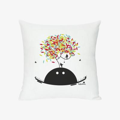 Made in Design Spring wishes Cushion - Screen printed cushion made of linen & cotton by Domestic White/Multicoloured/Black