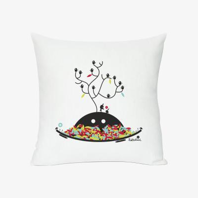 Made in Design Autumn wishes Cushion - Screen printed cushion made of linen & cotton by Domestic White/Multicoloured/Black
