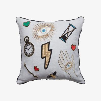Made in Design Bijoux Scatter Cushion - / 46 x 46 cm - Linen & hand-embroidered beads by Jonathan Adler Multicoloured