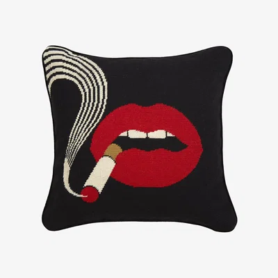 Made in Design Lips Smolder Cushion - / Hand-embroidered - 46 x 46 cm by Jonathan Adler Red/Black