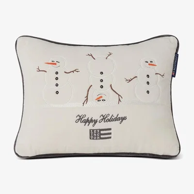 Nordic Nest Lexington Snowmen Embroidered Cotton Velvet cushion 30x40 cm Snow white-dark grey