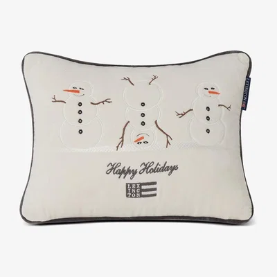 Nordic Nest Lexington Snowmen Embroidered Cotton Velvet cushion 30x40 cm White